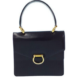 Celine Black Leather Gancini Top Handle Bag